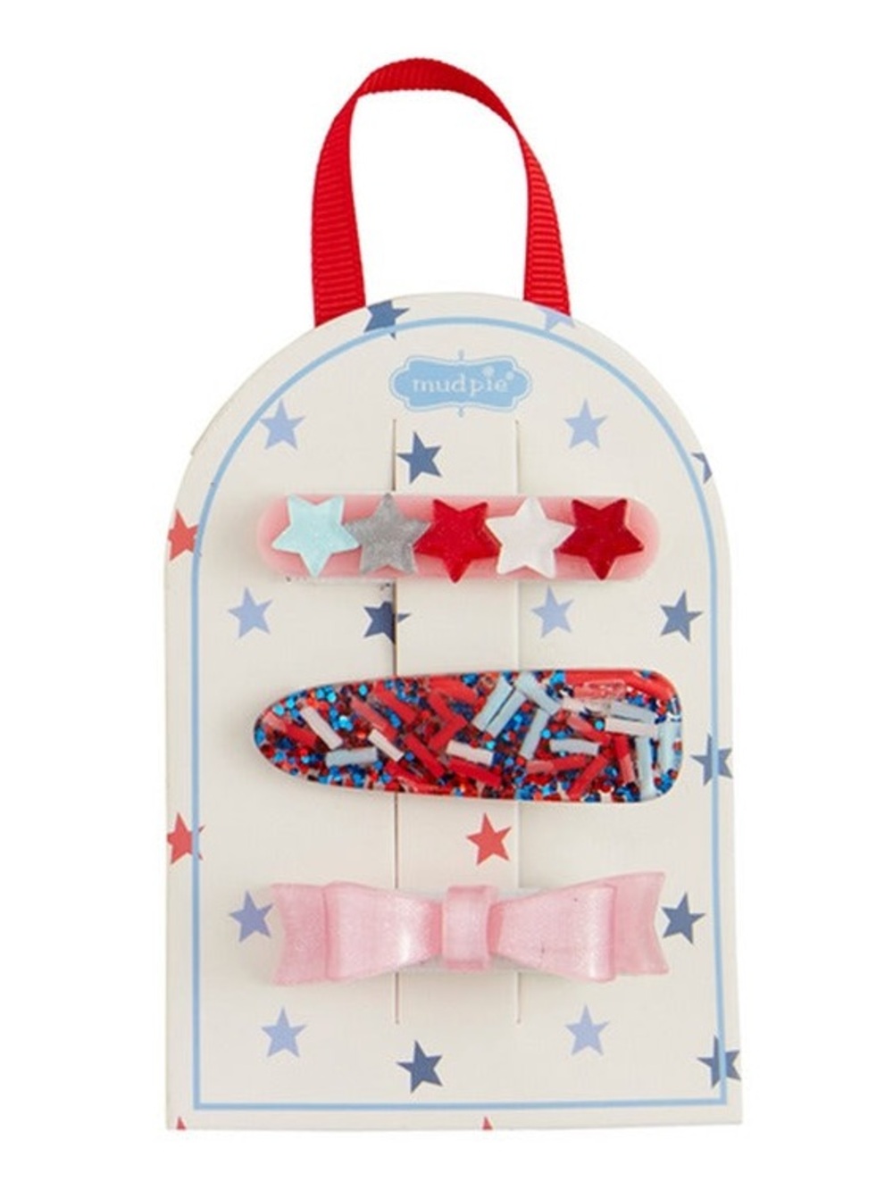 Mud Pie Sparkle Star & Confetti Bow Clip Set - Red, Blue, Pink